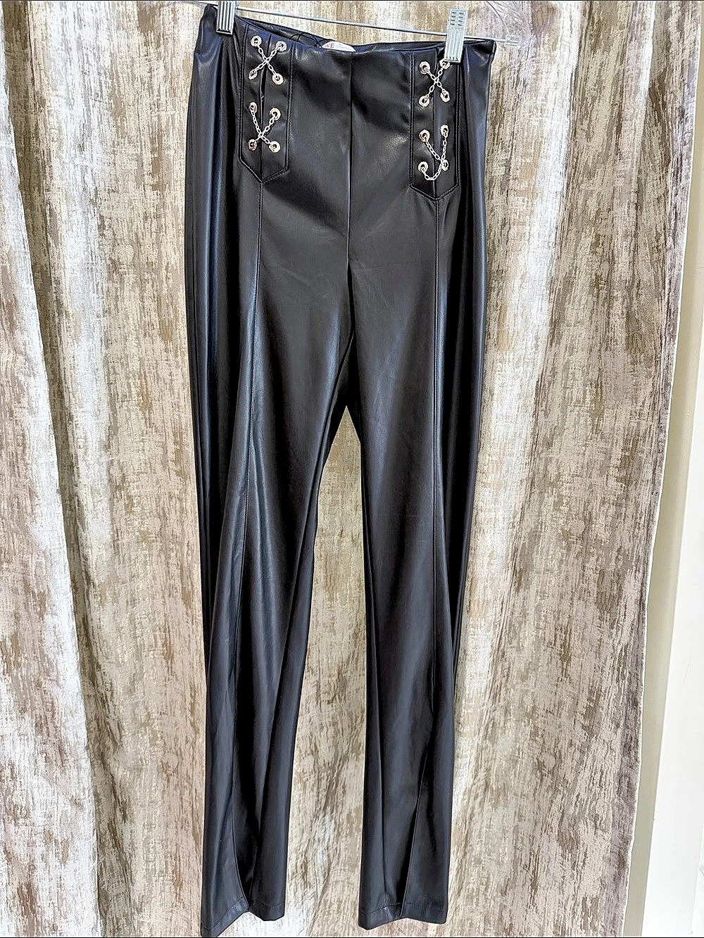 Black Lace-Up Faux Leather pants